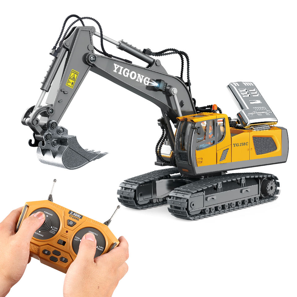 Rc Excavator/bulldozer 1/20 2.4ghz 11ch Rc Construction Truck Engineering Vehicles Educational Toys For Kids With Light Music 