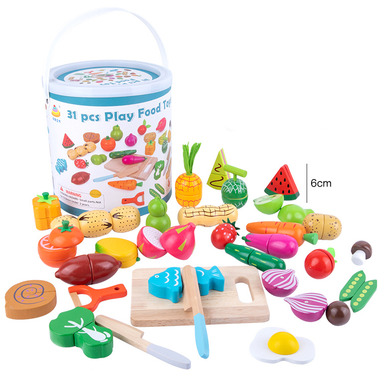 Custom Play House Magnetic Cut Play Toys With Fruit And Vegetable Wooden Educational Kitchen Toys 