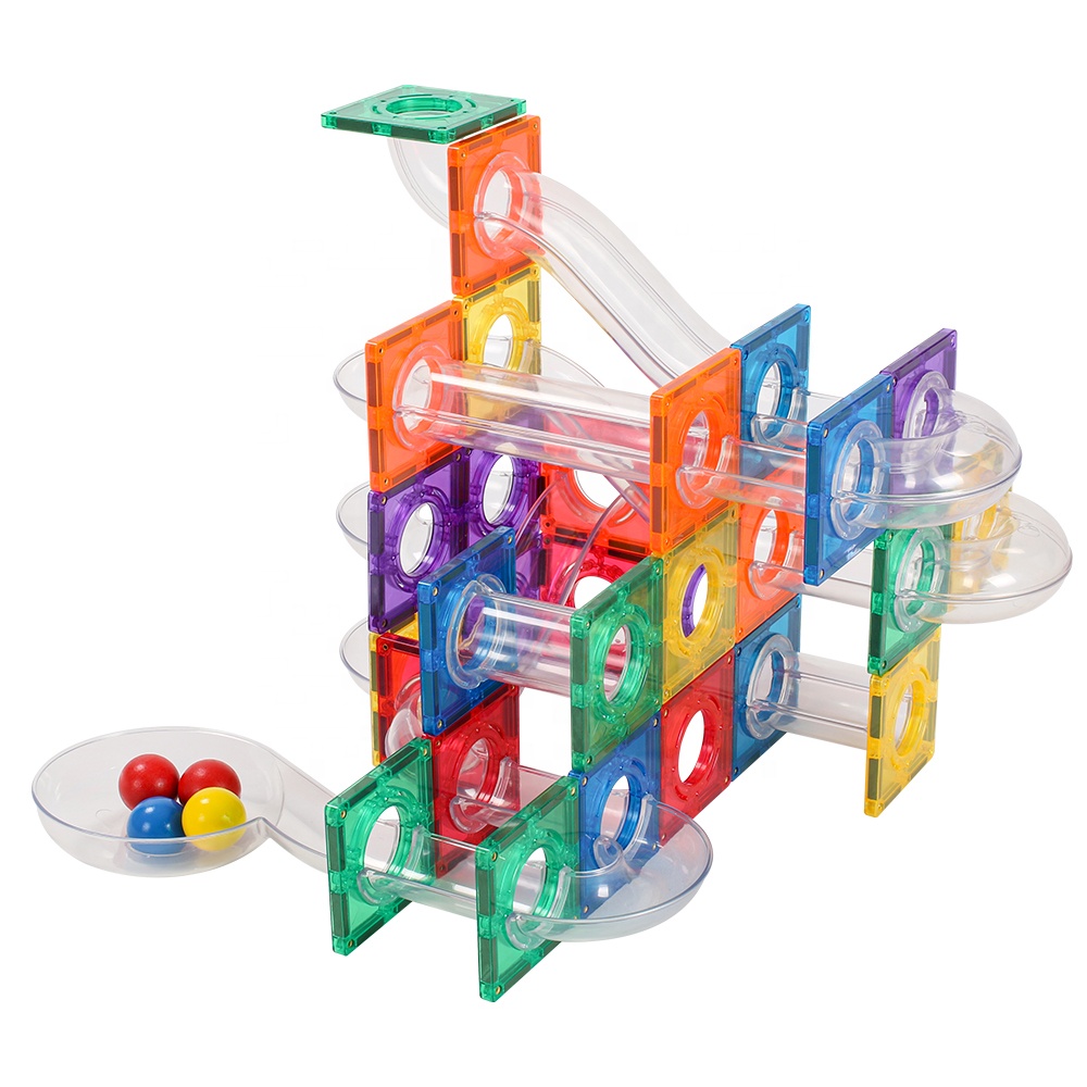 Mntl Magnetic Building Toys Kids Educational Transparent Diy 100pcs Marble Race Run Ball Magnetic Tiles For Kids 